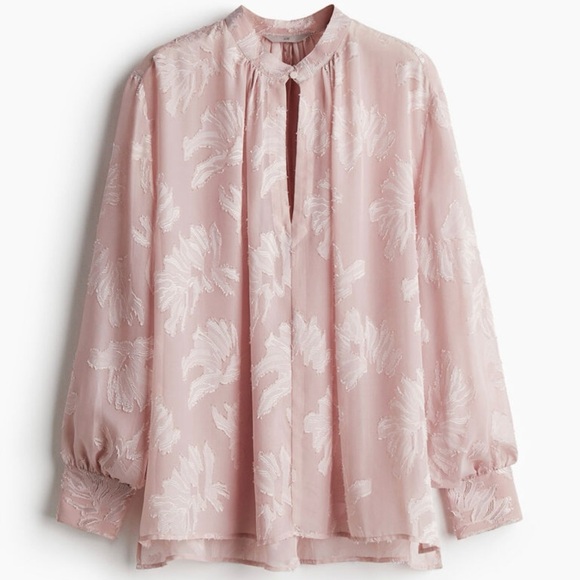 H&M JACQUARD-WEAVE BLOUSE Soft Pink Floral Size L - Picture 1 of 16